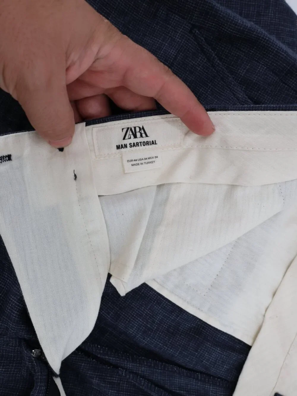 Zara Pants Men 34 36x32 Sartorial Tapered Leg Linen Blend Flat Front Blue preppy
